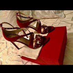 Valentino Red Suede Studded Sandal Stiletto